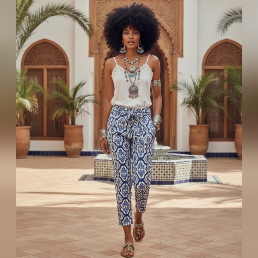 Zara Abstract Print Satin Effect Pants